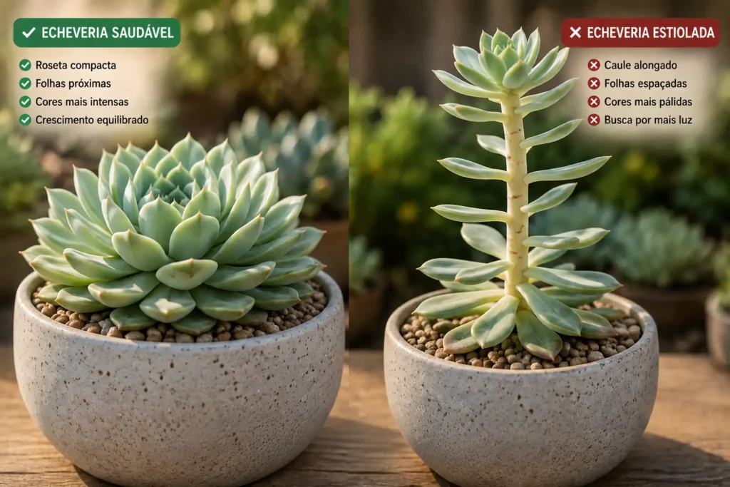 Echeveria com Roseta Compacta e Echeveria Estiolada