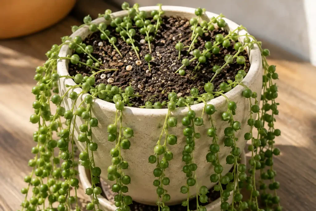 colar de pérolas com poucas hastes no topo do vaso