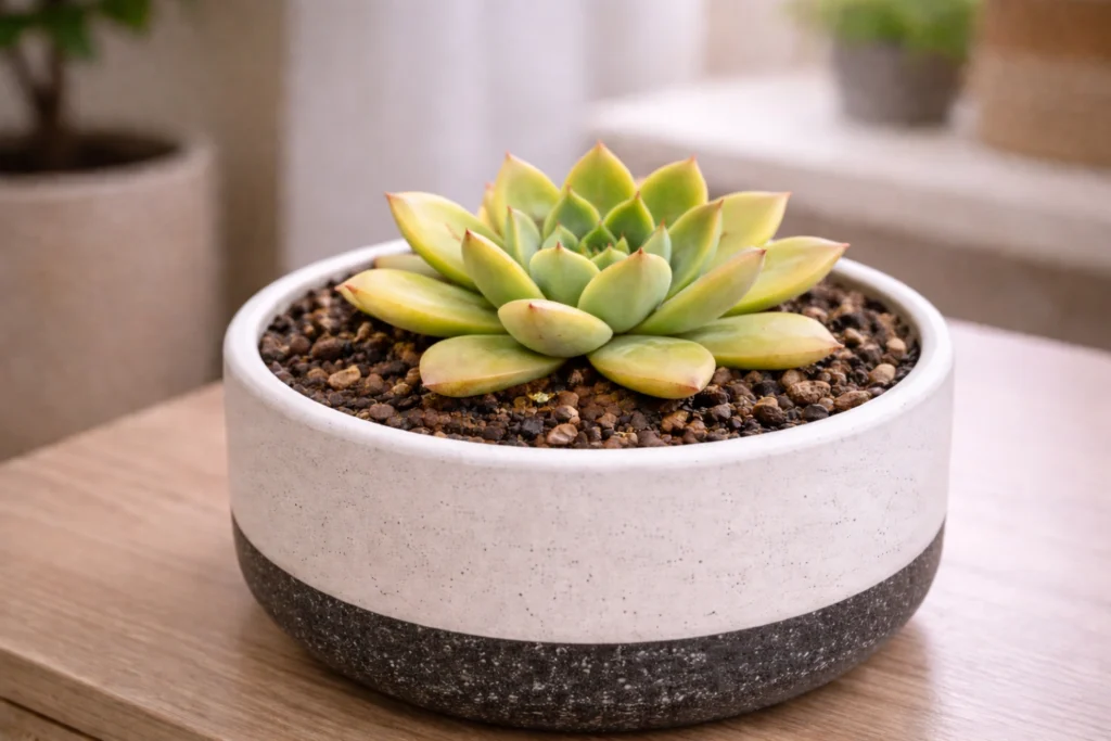 suculenta com folhas amareladas