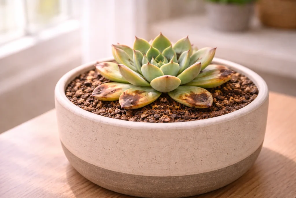 suculenta com folhas queimadas