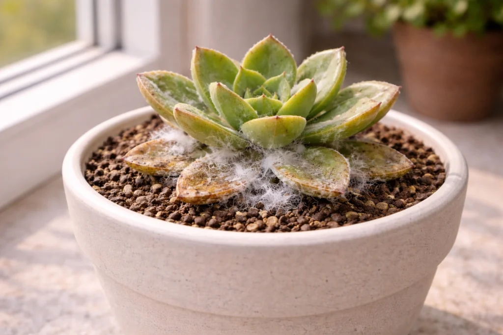 suculenta com mofo branco