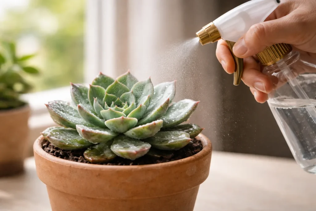 borrifar água em suculentas