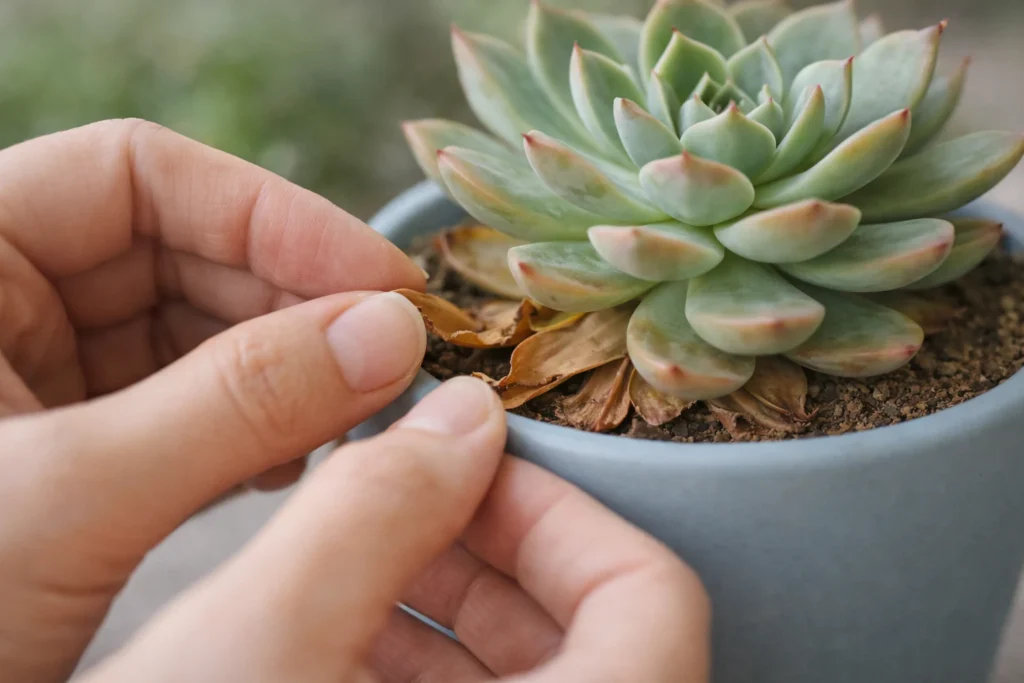como remover folhas secas de suculentas